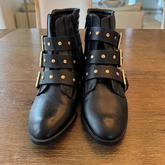 ONLY Black Studded Buckle Ankle Boots Size 6.5 - Picture 3 of 6